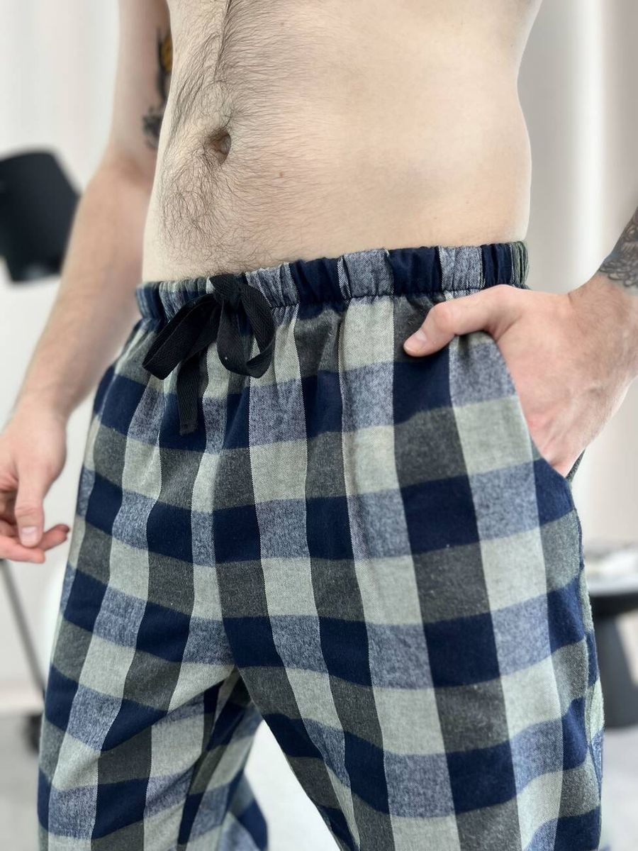 Домашня піжама для чоловіків COSY із фланелі (штани+лонгслив) клітина хакі 11249439 фото Колготочка